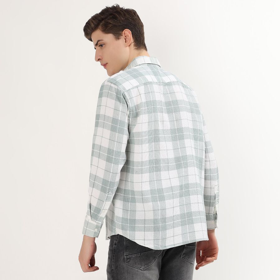 Men's Muted Aqua Cotton Checkered Casual Shirt, Aqua, large