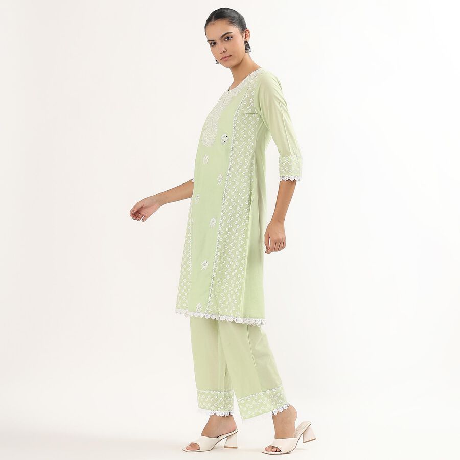 Girls Light Sage Green Cotton Embroidered Ethnic Set, Light Green, large image number null