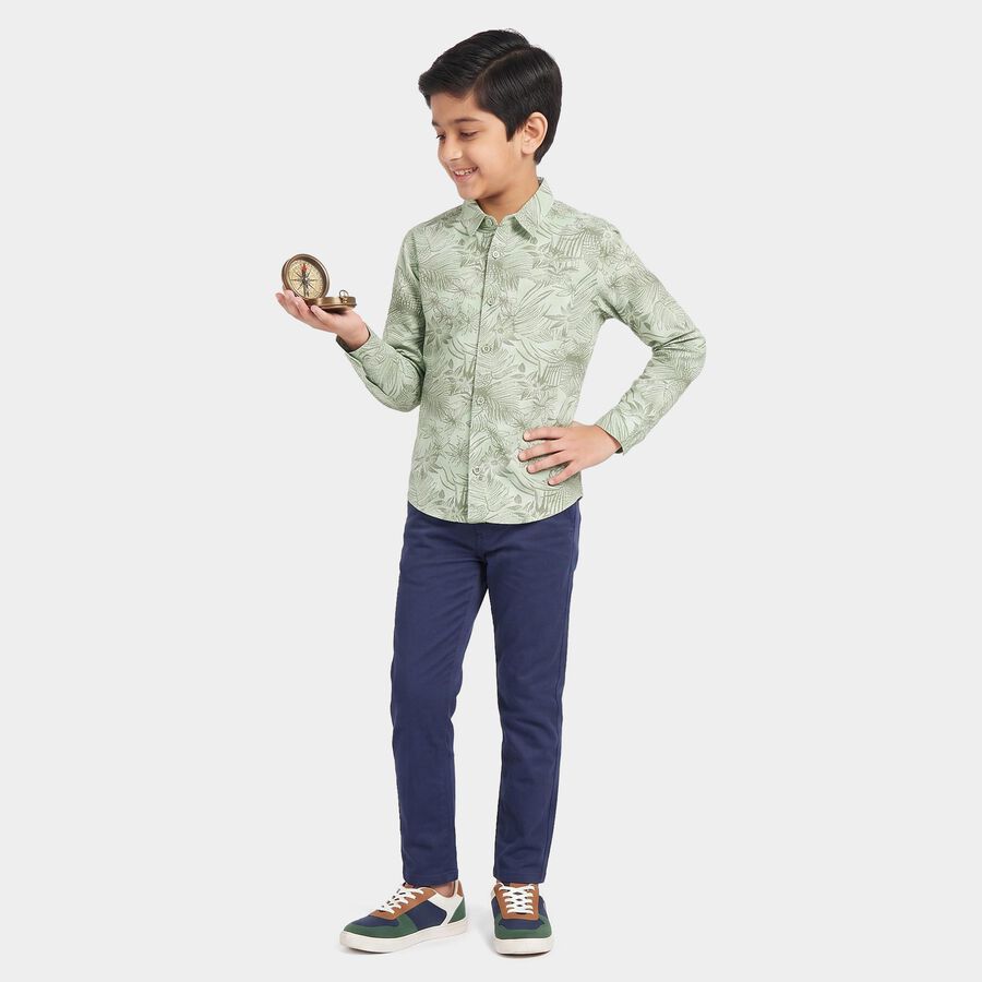 Boys' Mint Green Cotton Long Sleeves Collar Shirt, Light Green, large