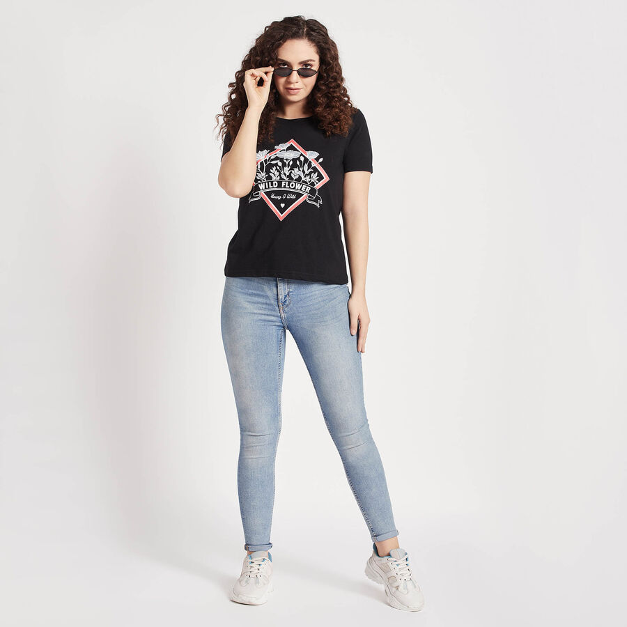 Round Neck T-Shirt, Black, large image number null