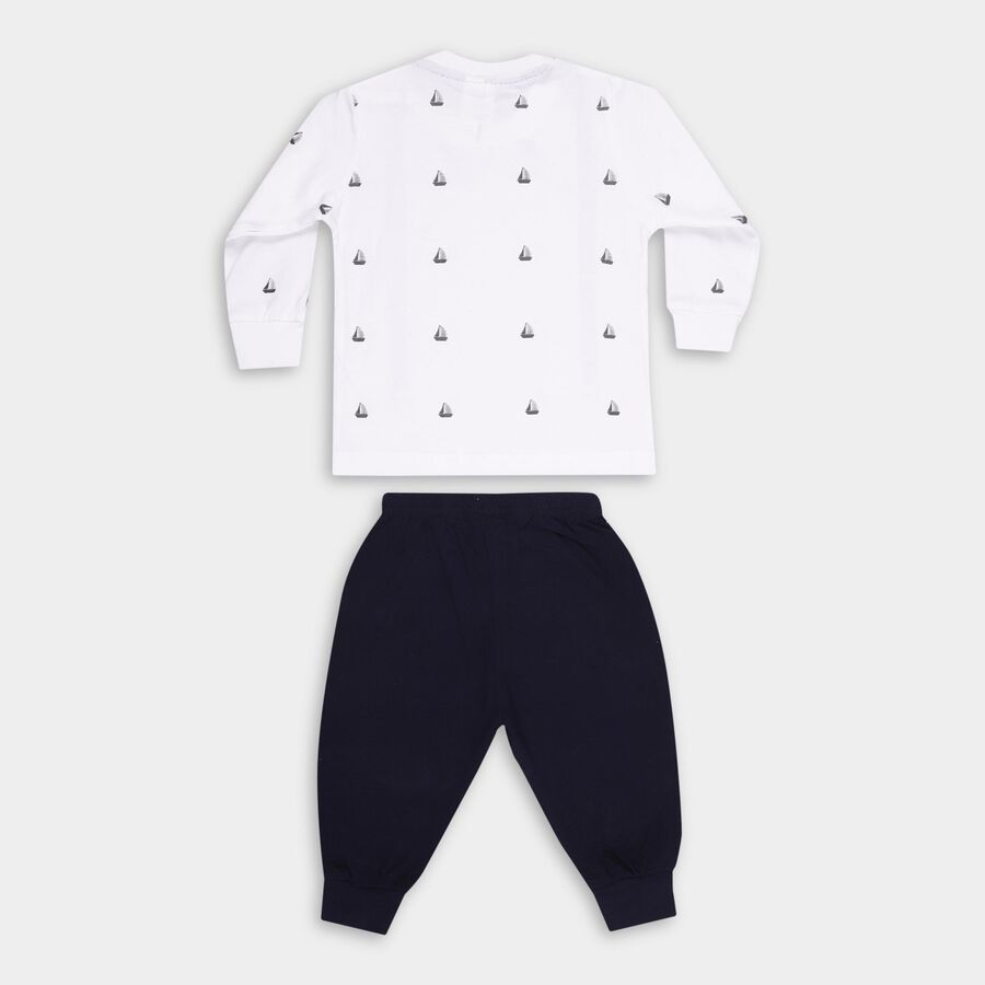 Infants' Navy Cotton Round Neck Solid Baba Suit, Navy Blue, large image number null