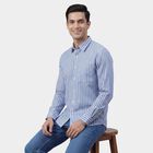 Men's Blue Cotton Classic Collar Casual Shirt, Mid Blue, small