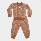 Boys Brown Crew Neck Printed Baba Suit, भूरा, small