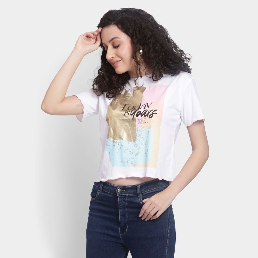 Ladies' 100% Cotton Crop  Top, White, large image number null