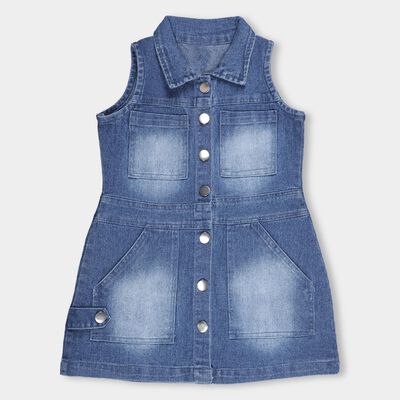 Girls' Light Washed Blue Sleeveless Denim Frock