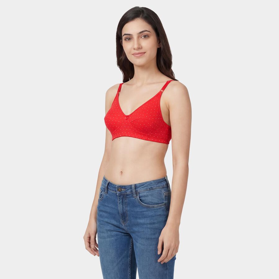 Women's Red Cotton Blend V-Neck Wireless Non-Padded Everyday Bra, Red, large