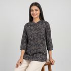 Women's Dark Grey Mandarin Collar Printed Kurti, गहरा ग्रे, small