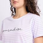 Ladies'  Stripes Round Neck T-Shirt, Lilac, small