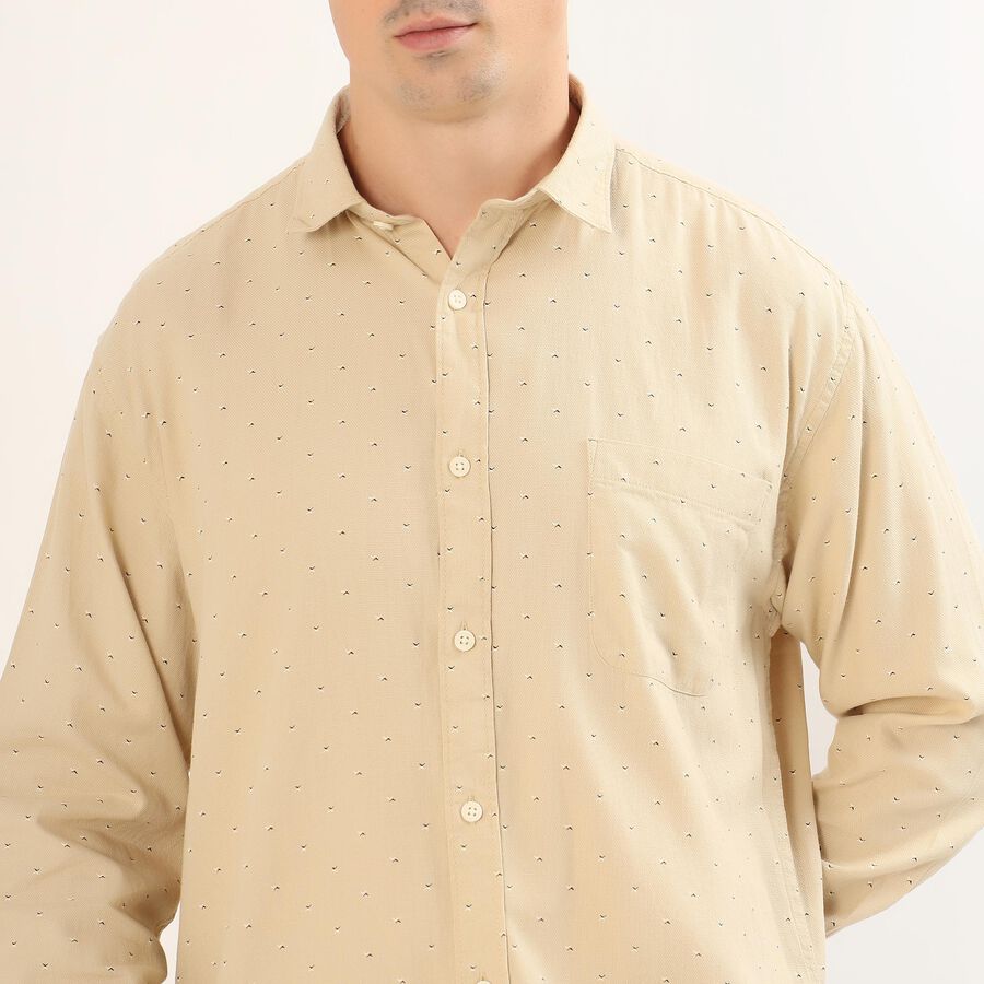 Men's Muted Beige Cotton Spread Collar Casual Shirt, Beige, large image number null