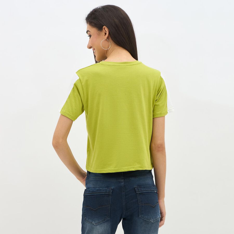 Women's Bright Lime Green Round Neck Casual T-Shirt, निऑन ग्रीन, large image number null