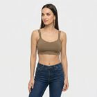 Women's Brown Scoop Neck Sports Bra, Brown, small