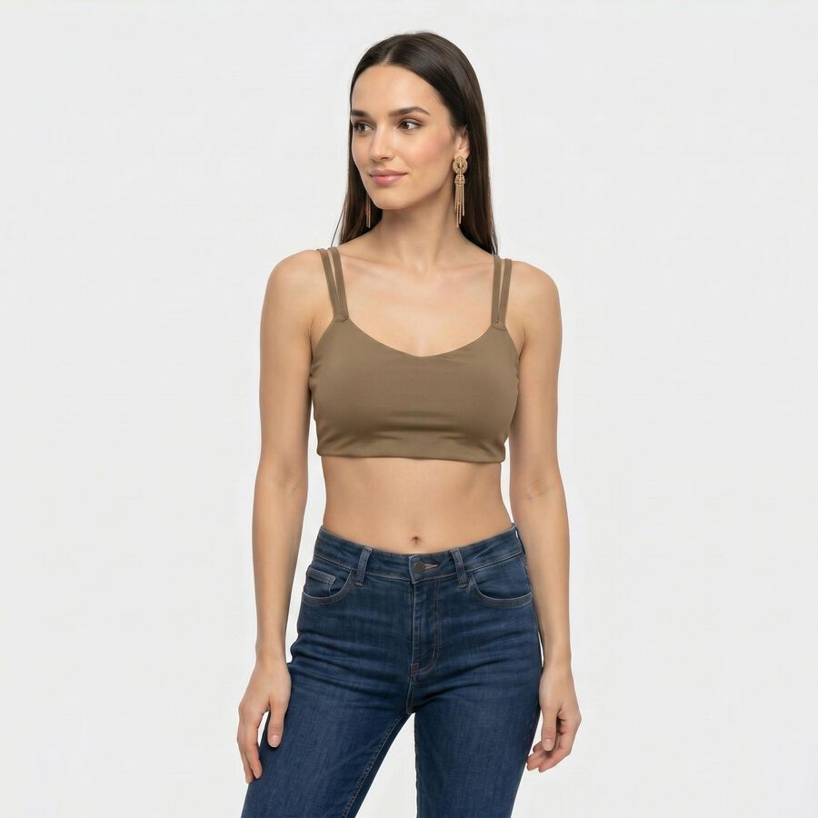 Women's Brown Scoop Neck Sports Bra, Brown, large