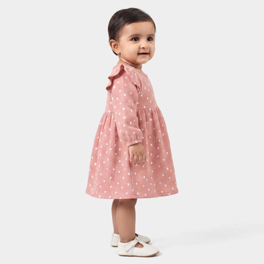 Infants' Pink Heart Printed Fit and Flare Frock, Light Pink, large