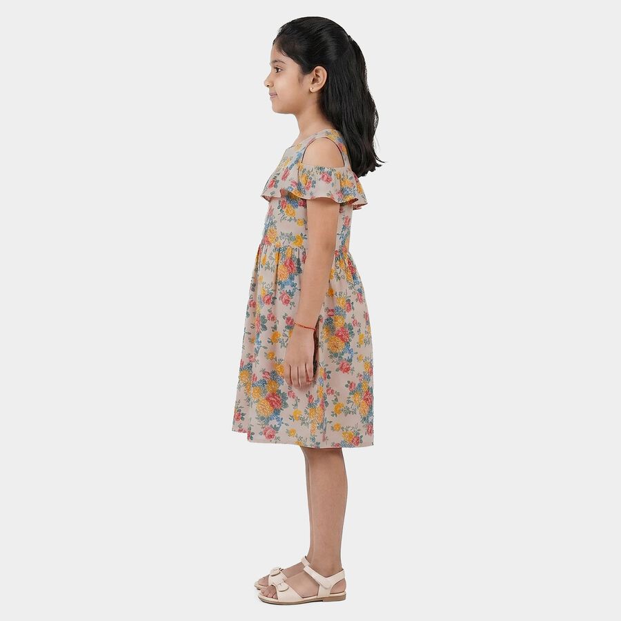 Girls' Off White Cotton Blend Casual Frock, ऑफ व्हाइट, large