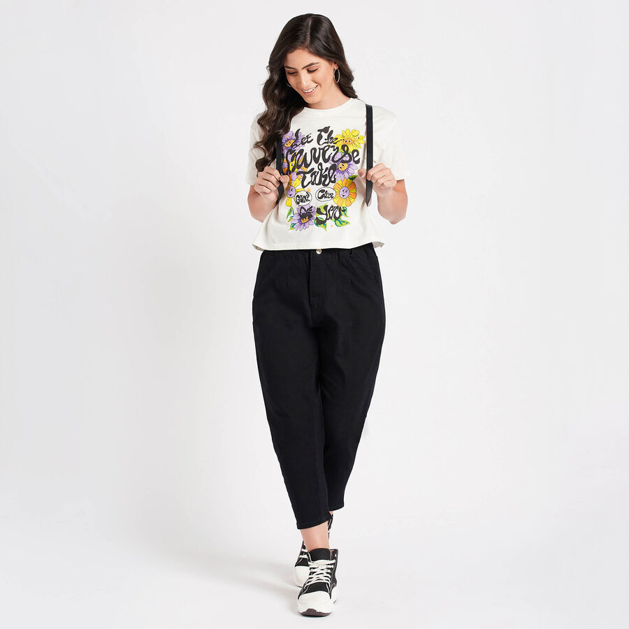 Cotton Round Neck T-Shirt, Off White, large image number null