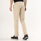 Men's Light Beige Slim Fit Flat-Front Casual Trousers, Beige, small image number null