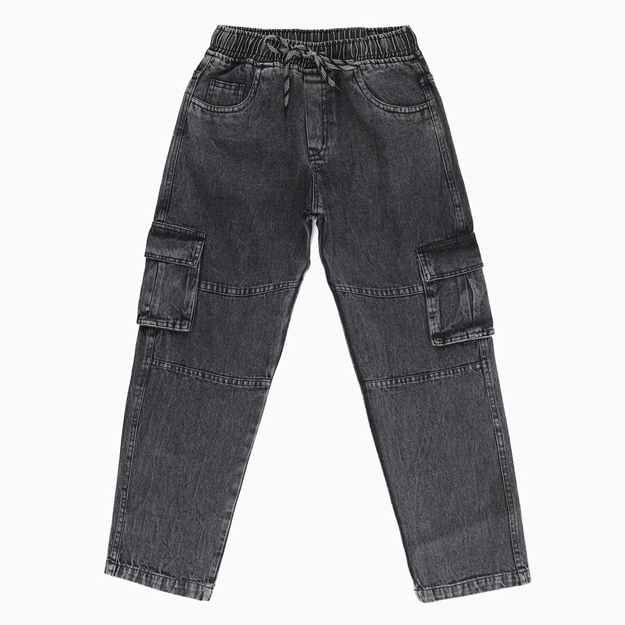 Boys' Charcoal Black Relaxed Fit Cargo Jogger Jeans, Black, large
