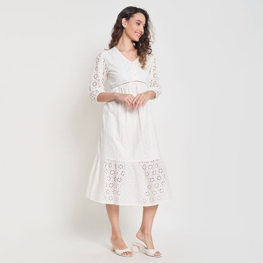 Ladies' 100% Cotton Dress, Off White, large image number null