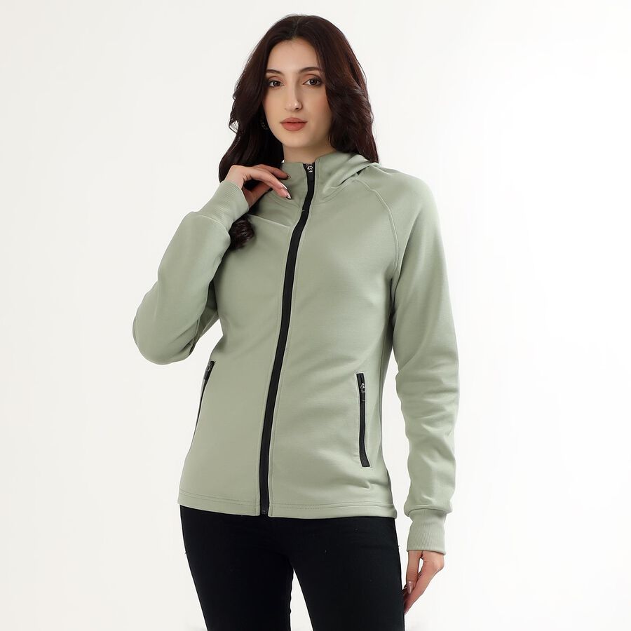 Women's Light Sage Green Hooded Neck Casual Sweatshirt, Light Green, large image number null