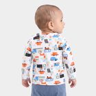 Infants White Cotton Henley Neck Printed T-Shirt, White, small