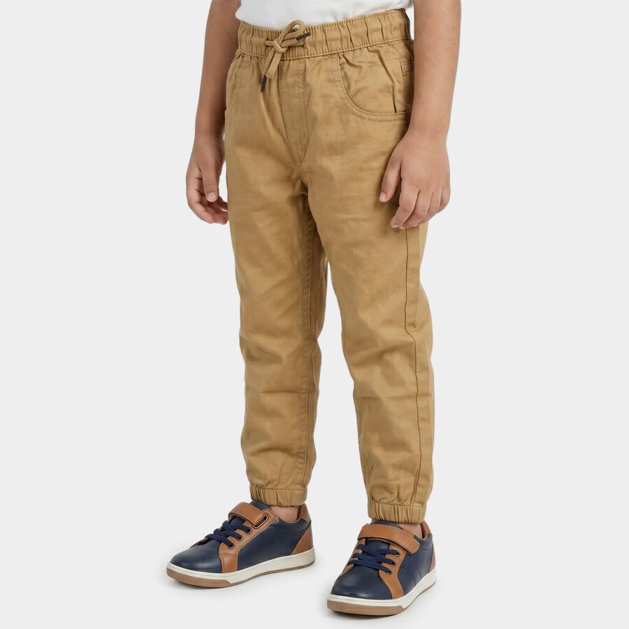 Boys' Khaki Regular Fit Cotton Trousers, Khaki, large