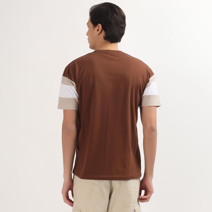 Men's Rich Chocolate Brown Round Neck Casual T-Shirt, Brown, large