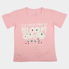 Girls Pink Round Neck Regular T-Shirt, गुलाबी, small