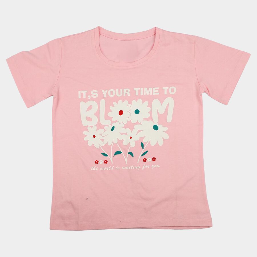 Girls Pink Round Neck Regular T-Shirt, गुलाबी, large