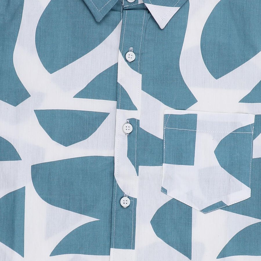 Boys' Muted Teal Blue Cotton Half Sleeve Classic Casual Shirt, मध्यम नीला, large image number null