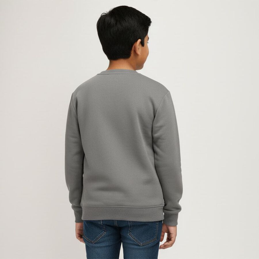 Boys Charcoal Grey Crew Neck Graphic Sweatshirt, चारकोल, large image number null