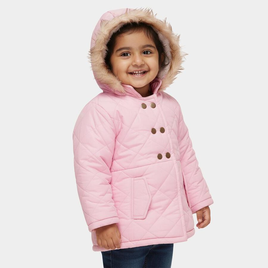 Girls Light Pink Hooded Casual Jacket, Pink, large image number null