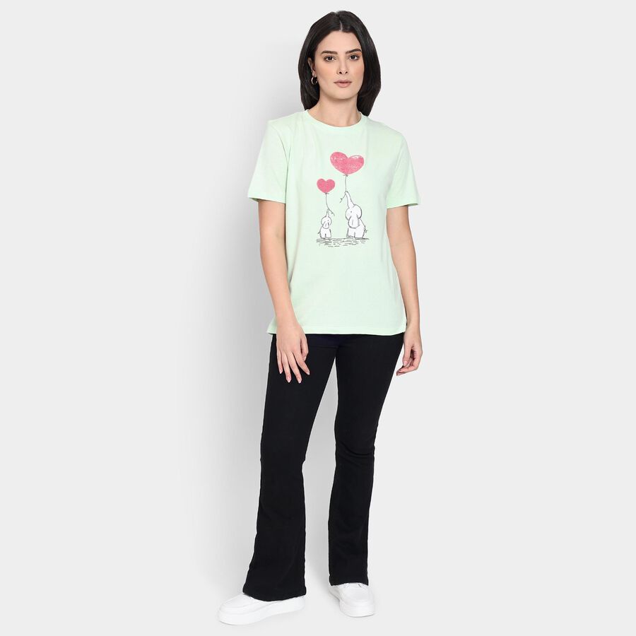 Ladies' 100% Cotton Round Neck T-Shirt, निऑन ग्रीन, large