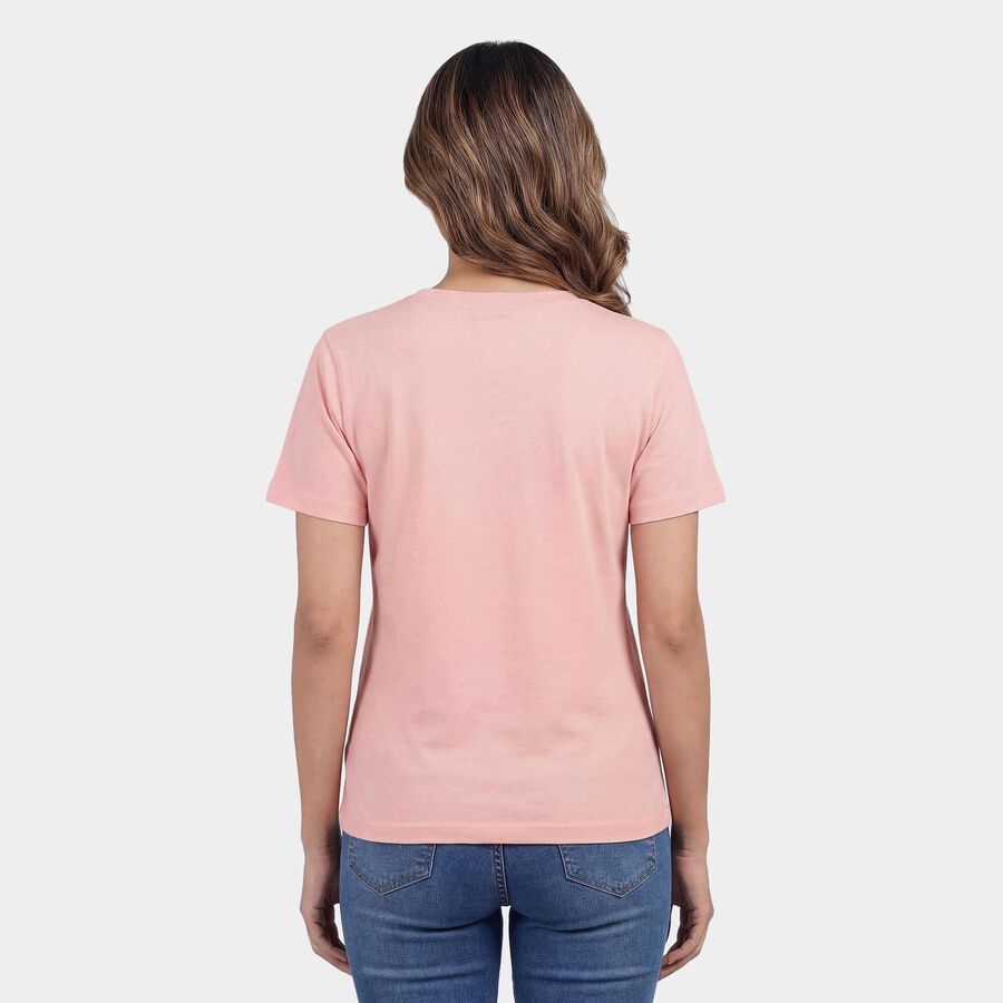 Women's Light Pink Round Neck Graphic Print T-Shirt, Light Pink, large