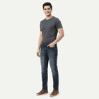 Men's Navy Blue Slim Fit Washed Jeans, गहरा नीला, small