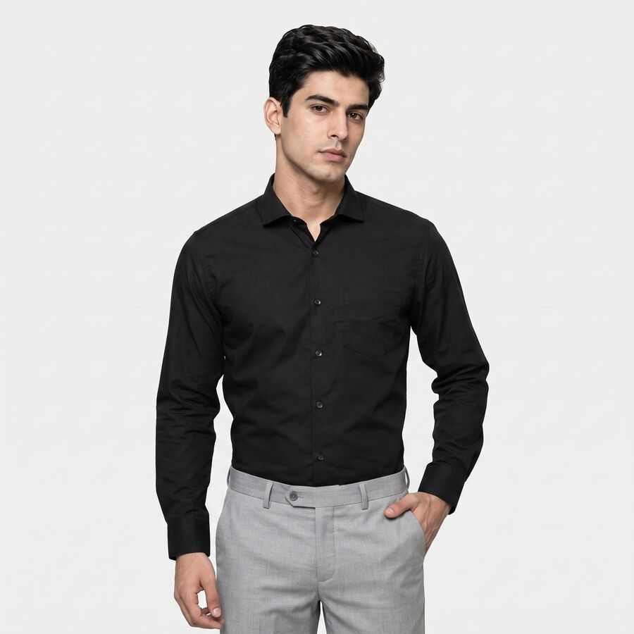 Men's Black Slim Fit Formal Shirt, Black, large