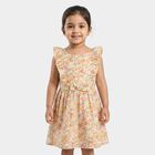 Girls' Beige Floral Printed Fit and Flare Frock, Beige, small