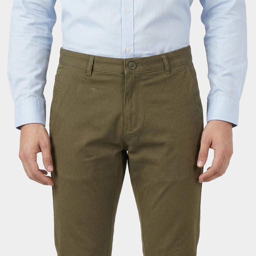Men's Olive Green Slim Fit Casual Trousers, Olive, large