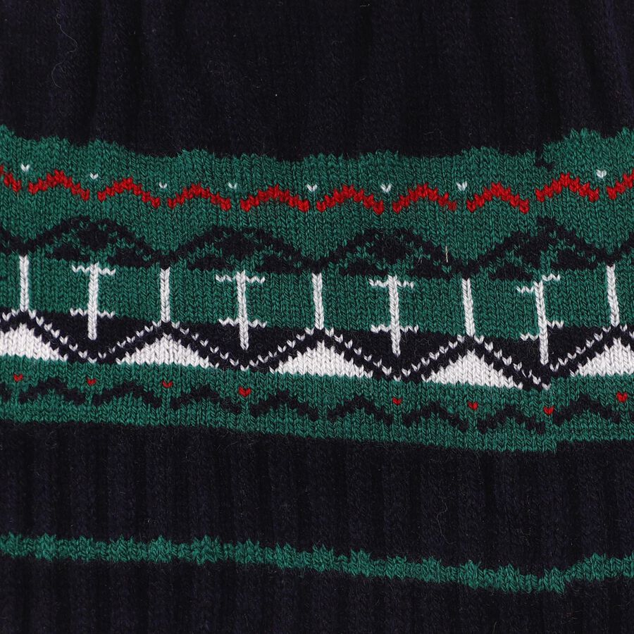 Boys' Dark Navy Blue Knitted Pom-Pom Winter Cap, Navy Blue, large image number null