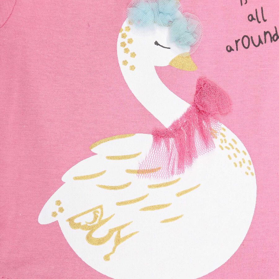 Infants Cotton Round Neck T-Shirt, Pink, large image number null