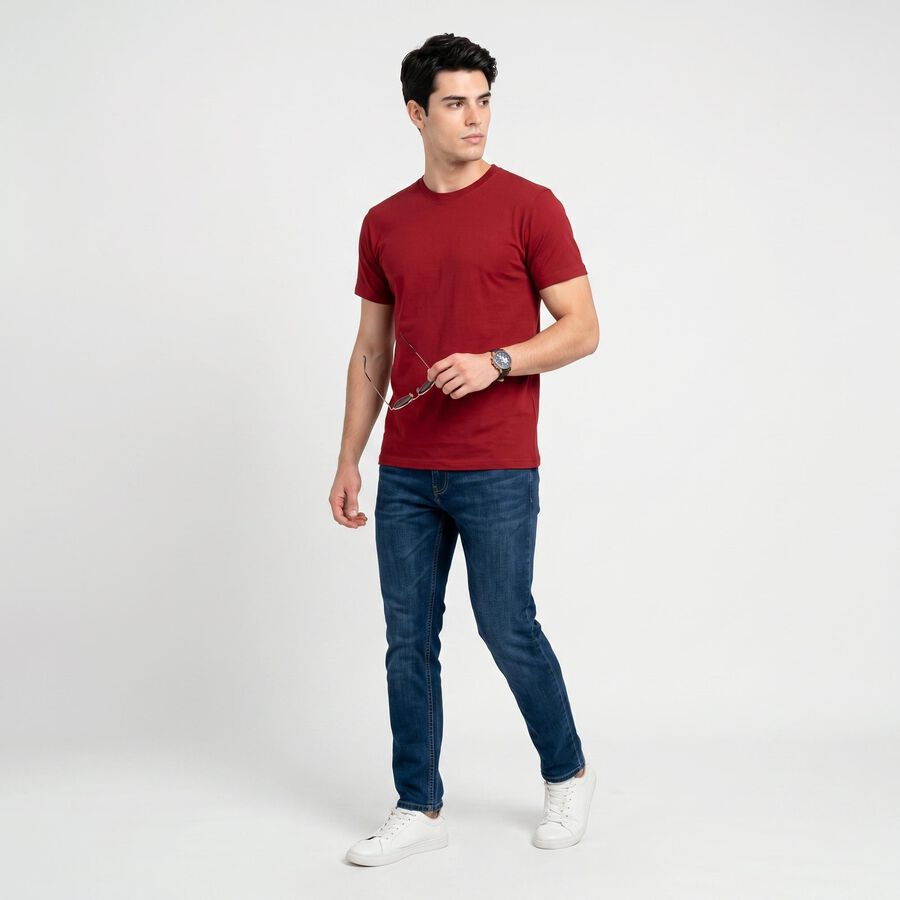 Men's Maroon Cotton Round Neck Regular T-Shirt, Maroon, large