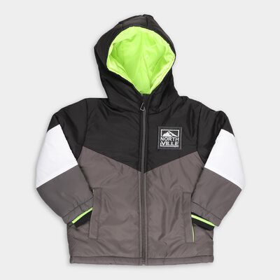 Boys Black and Grey Hooded Casual Jacket