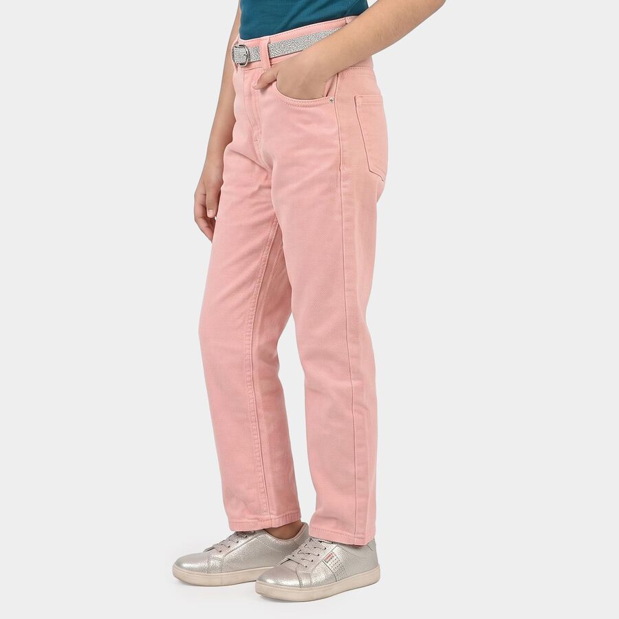 Girls Pink Straight Fit Solid Jeans, Light Pink, large
