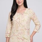 Women's Beige Round Neck Printed Kurta, Beige, small