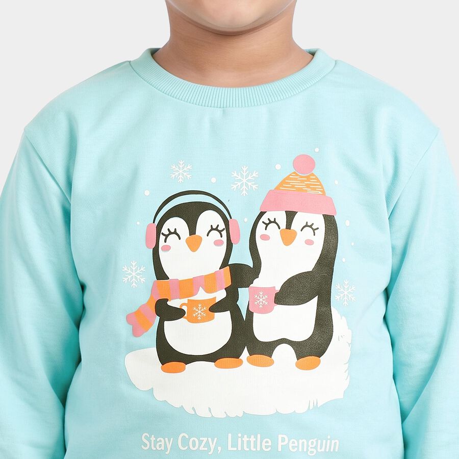 Girls' Aqua Round Neck Pullover Sweatshirt, Aqua, large