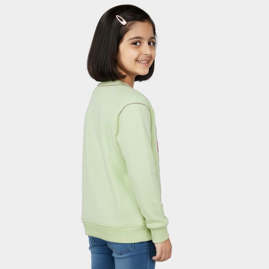 Girls Light Sage Green Crew Neck Casual Sweatshirt, Light Green, large image number null