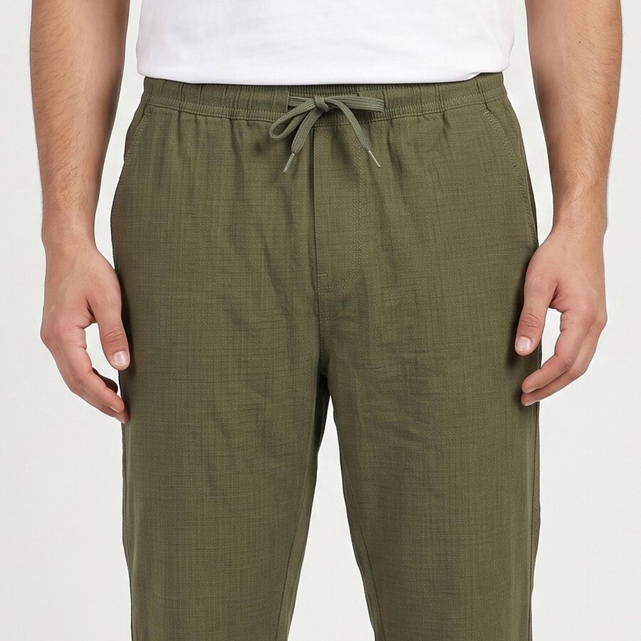 Men's Olive Green Slim Fit Drawstring Chino Trousers, Olive, large