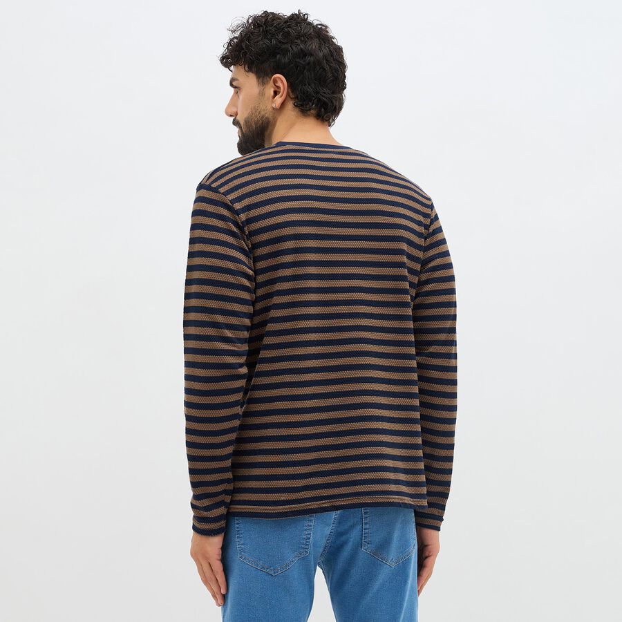 Men's Brown and Navy Crew Neck Casual T-Shirt, Khaki, large image number null