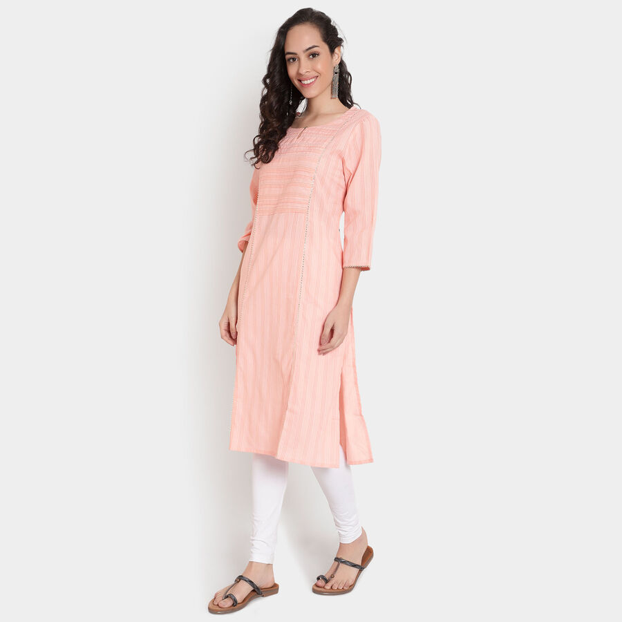 Cotton Embroidered 3/4Th Sleeves Kurta, Peach, large image number null