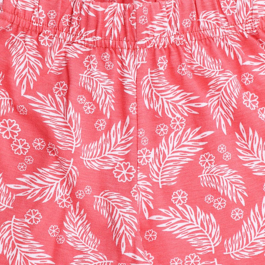 Girls' Coral Regular Fit Tropical Print Elastic Waist Shorts, Coral, large