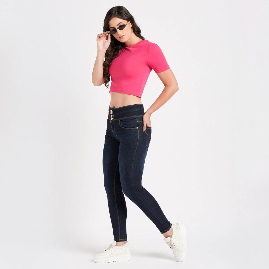 Basic Wash High Rise Jeans, Dark Blue, large image number null